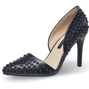 French Connection Black Vegan Leather Forever Studded Pointy Toe Pumps Heels